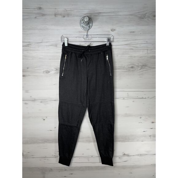 RBX Pants Mens Small Black Gray Joggers Athletic Zip Pockets Drawstring Cuffed - Picture 1 of 10
